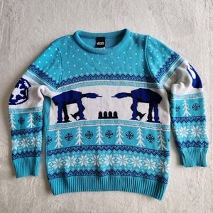Numskull Star Wars AT AT Hoth Ugly Christmas Sweater Adult Small‎ Turquoise Knit